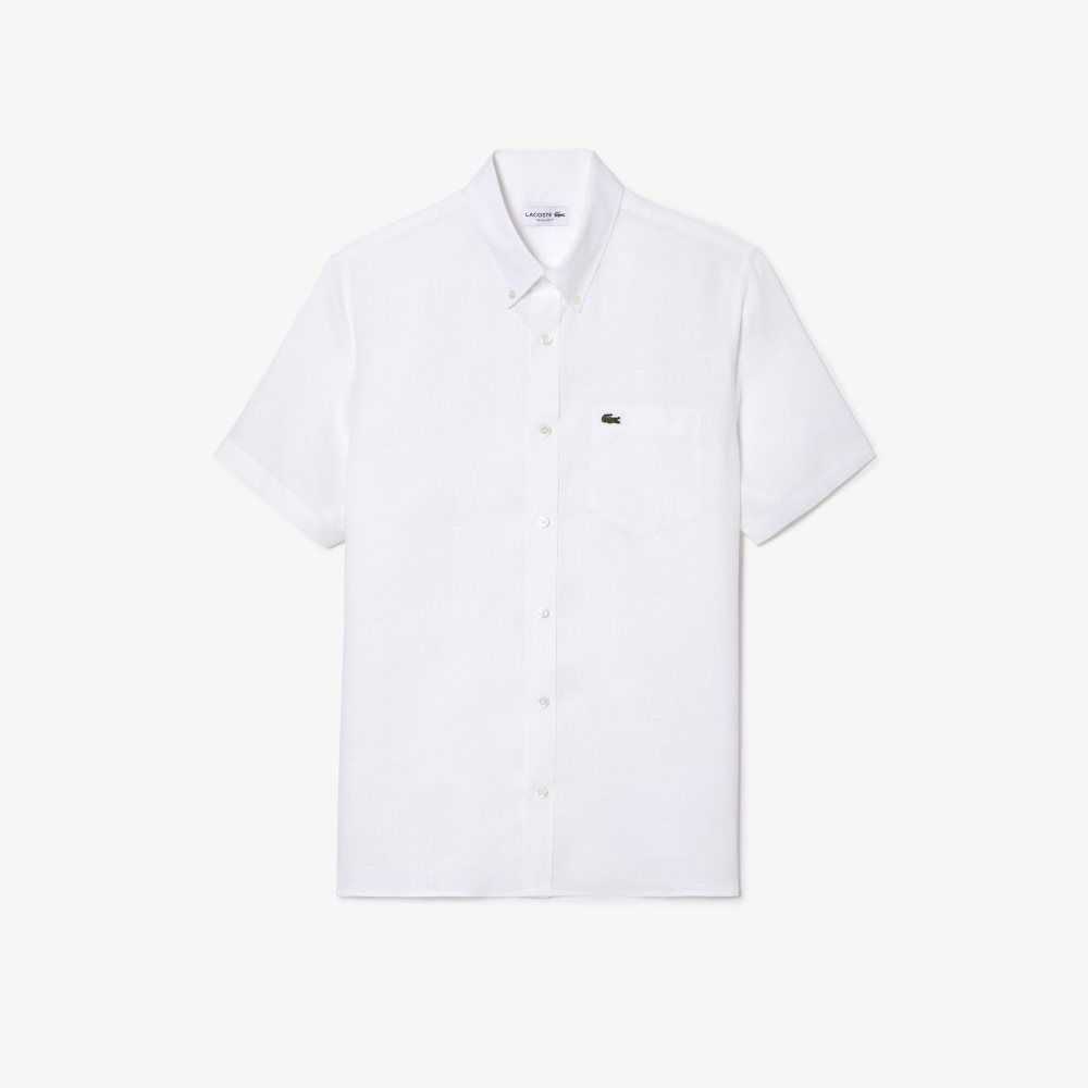 Lacoste Short Sleeve Linen Shirt White | MXGJ-45928