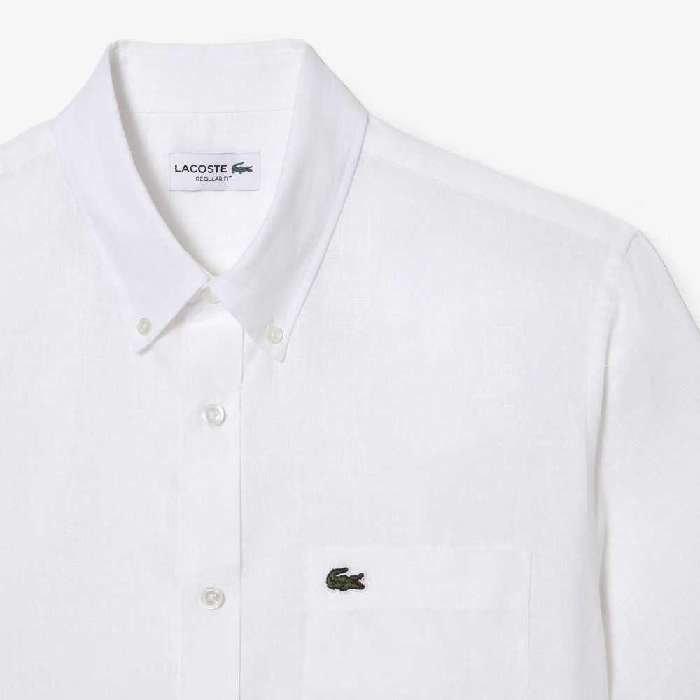 Lacoste Short Sleeve Linen Shirt White | MXGJ-45928