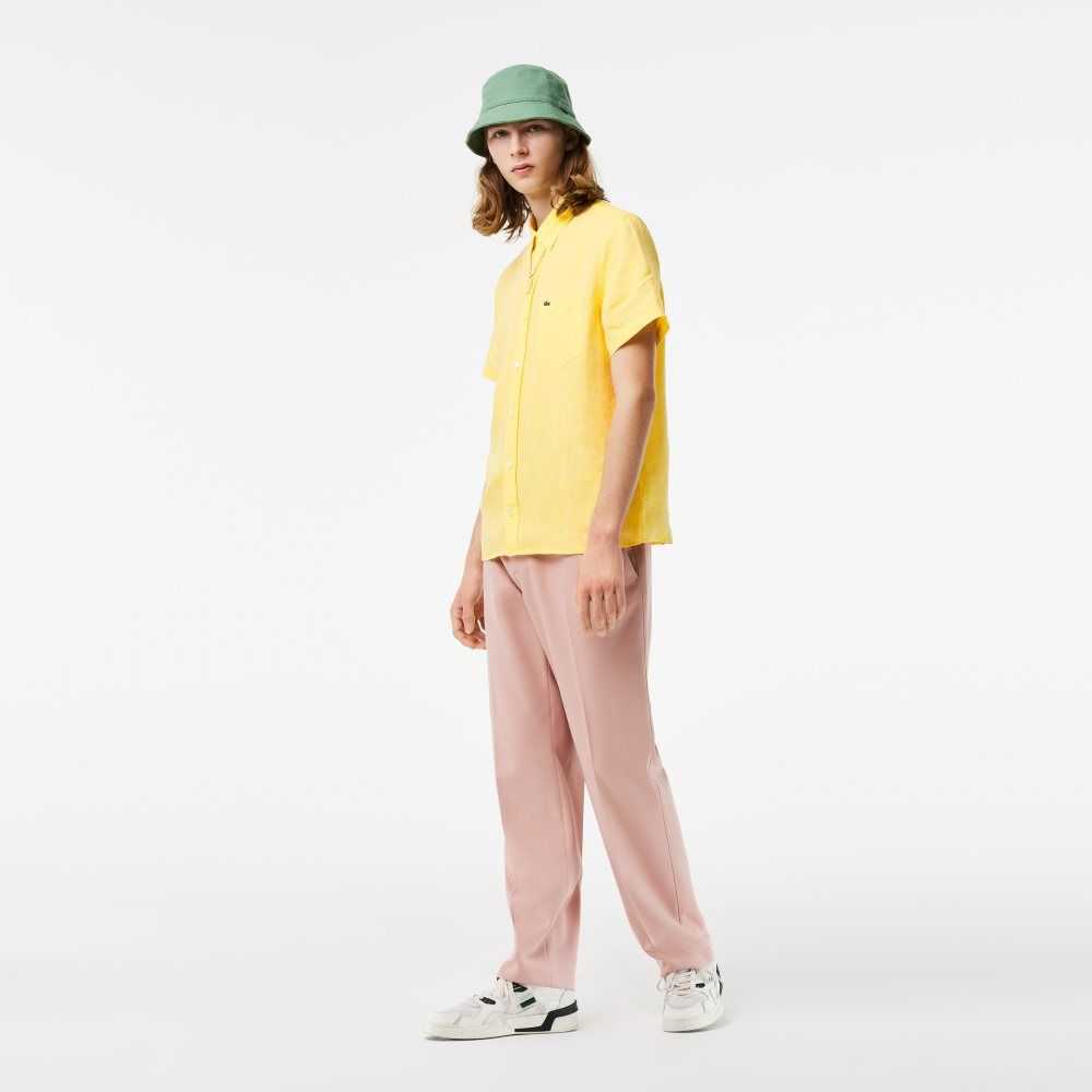 Lacoste Short Sleeve Linen Shirt Yellow | VZEU-75143