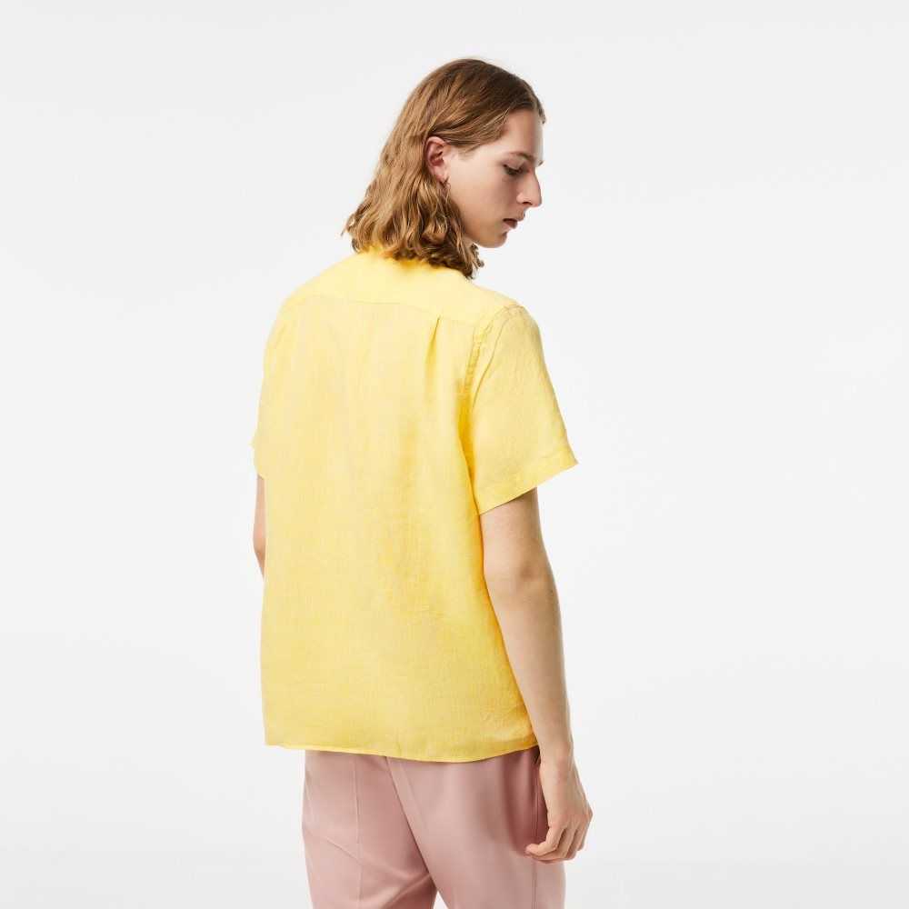 Lacoste Short Sleeve Linen Shirt Yellow | VZEU-75143