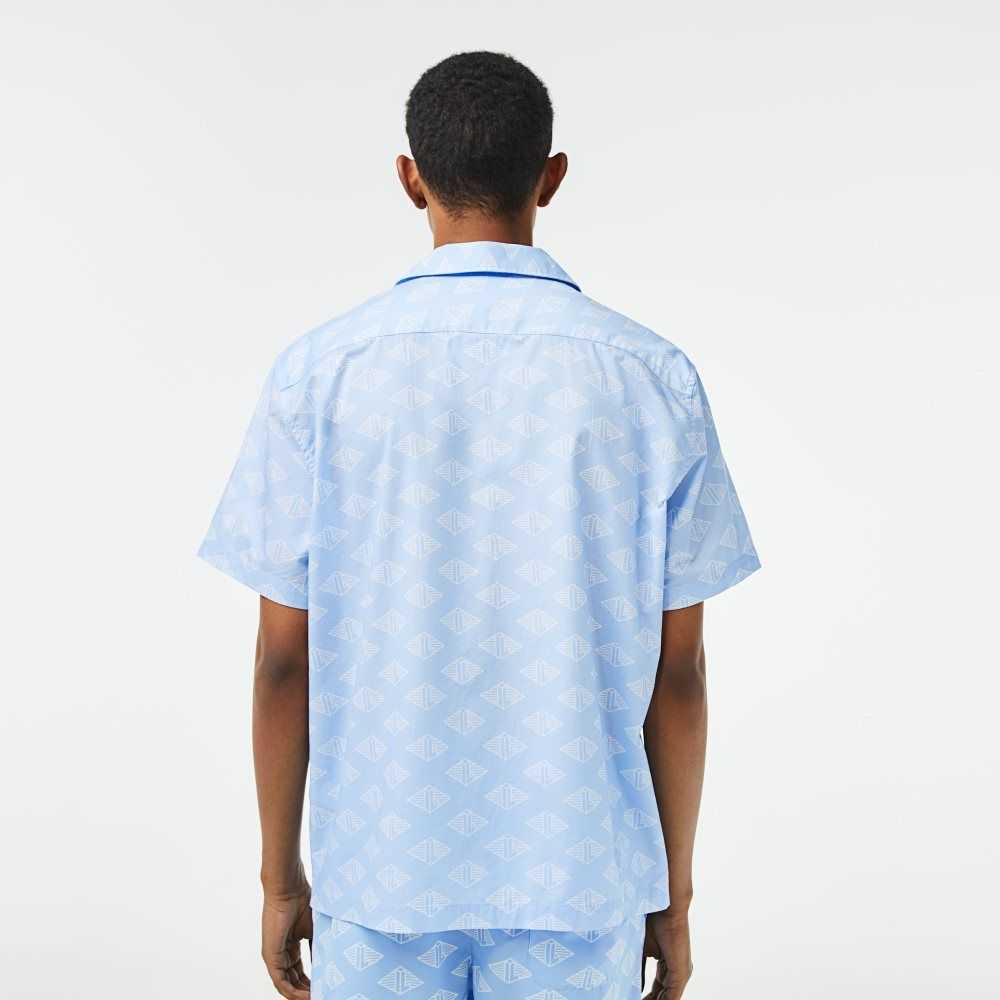 Lacoste Short Sleeve Monogram Print Shirt Blue / White | SMGF-70516