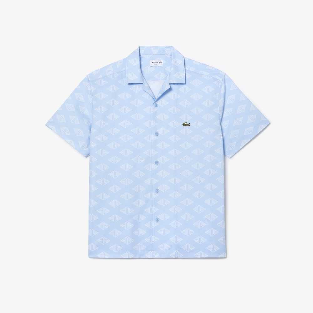 Lacoste Short Sleeve Monogram Print Shirt Blue / White | SMGF-70516