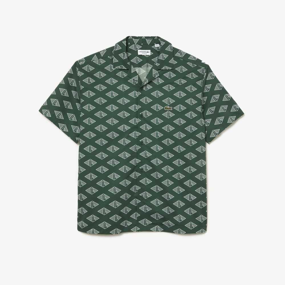 Lacoste Short Sleeve Monogram Print Shirt Green / White | YRNS-58247