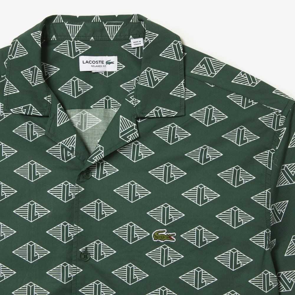 Lacoste Short Sleeve Monogram Print Shirt Green / White | YRNS-58247