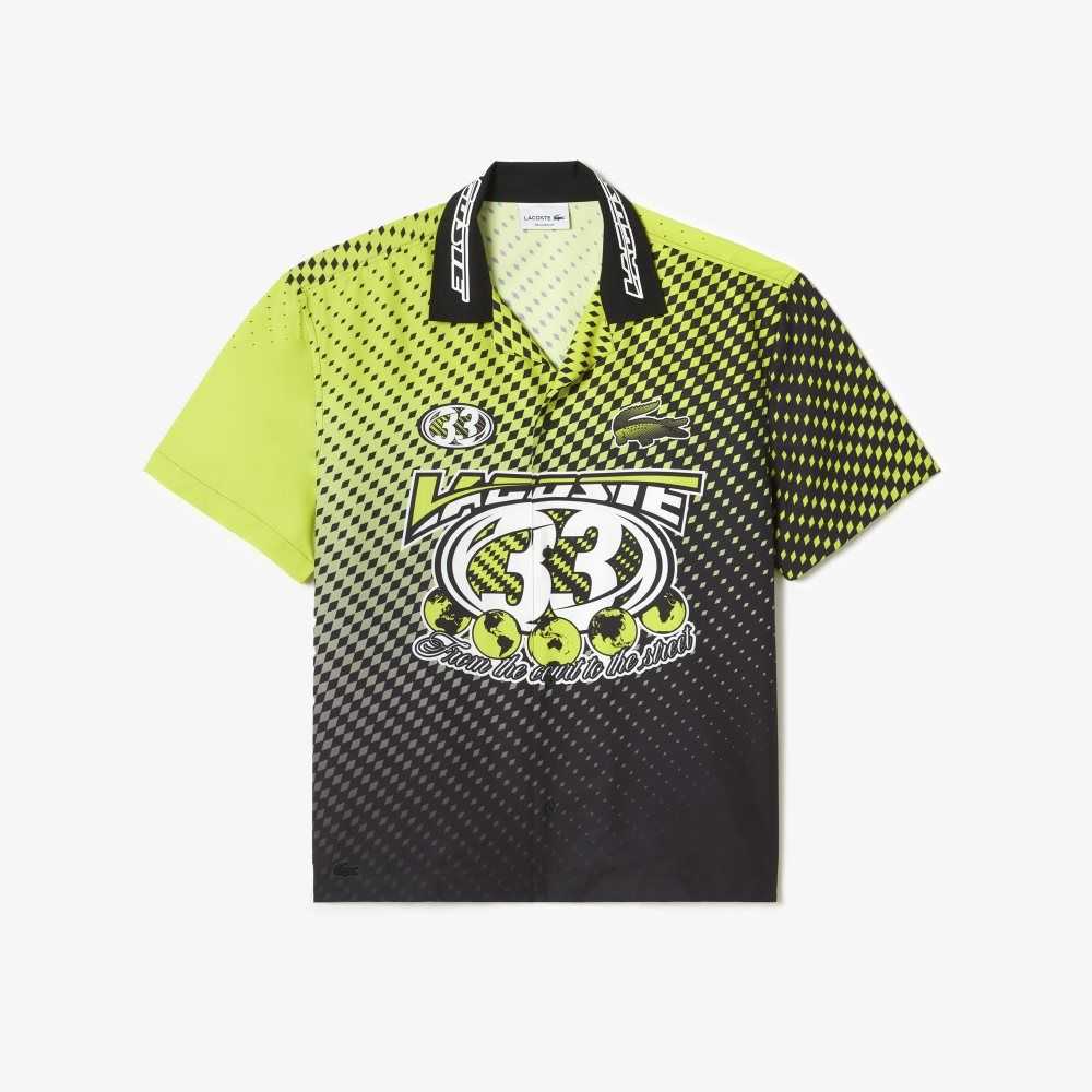 Lacoste Short Sleeve Ombre Checkerboard Print Shirt Yellow / Black | NDYW-64705