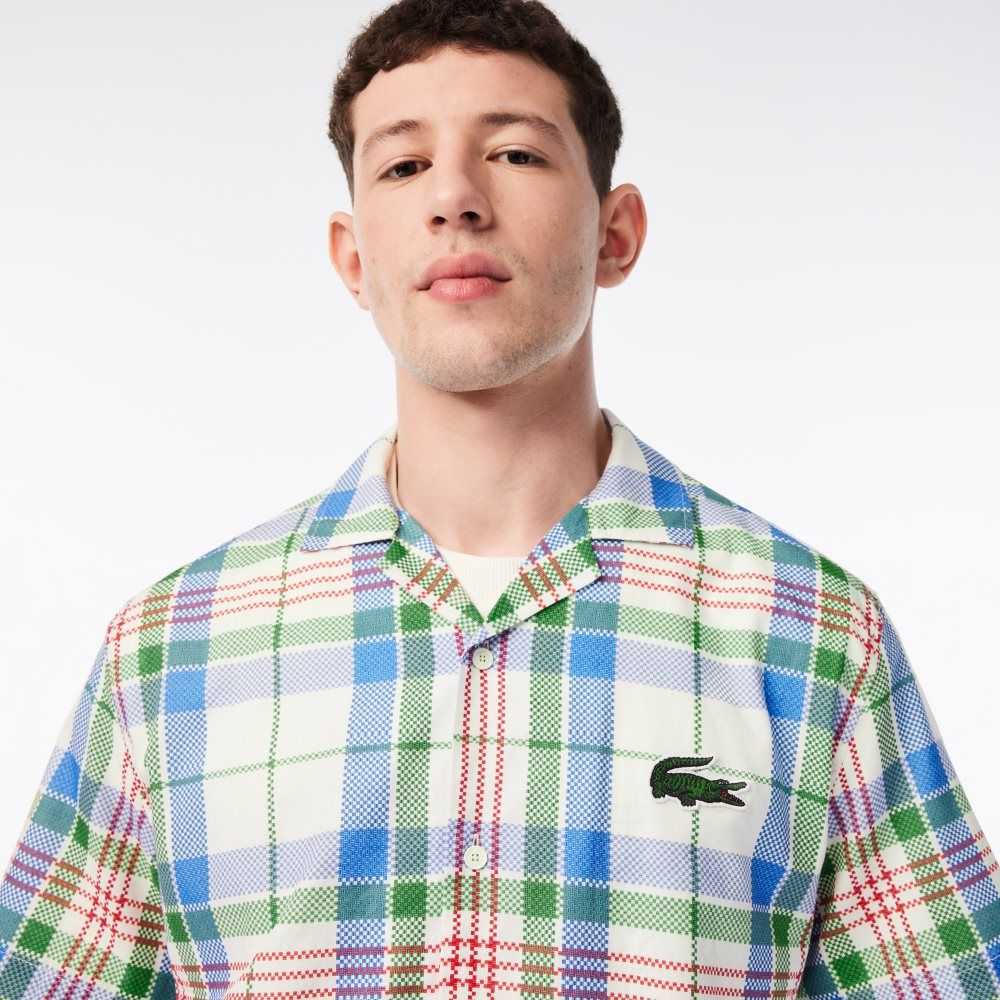 Lacoste Short Sleeve Organic Cotton Check Shirt White | QUJA-65749