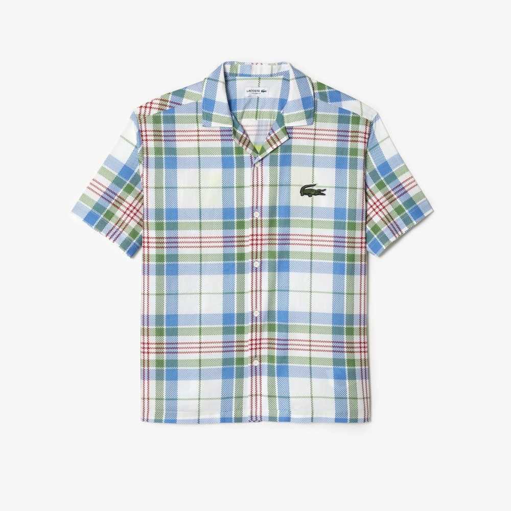 Lacoste Short Sleeve Organic Cotton Check Shirt White | QUJA-65749