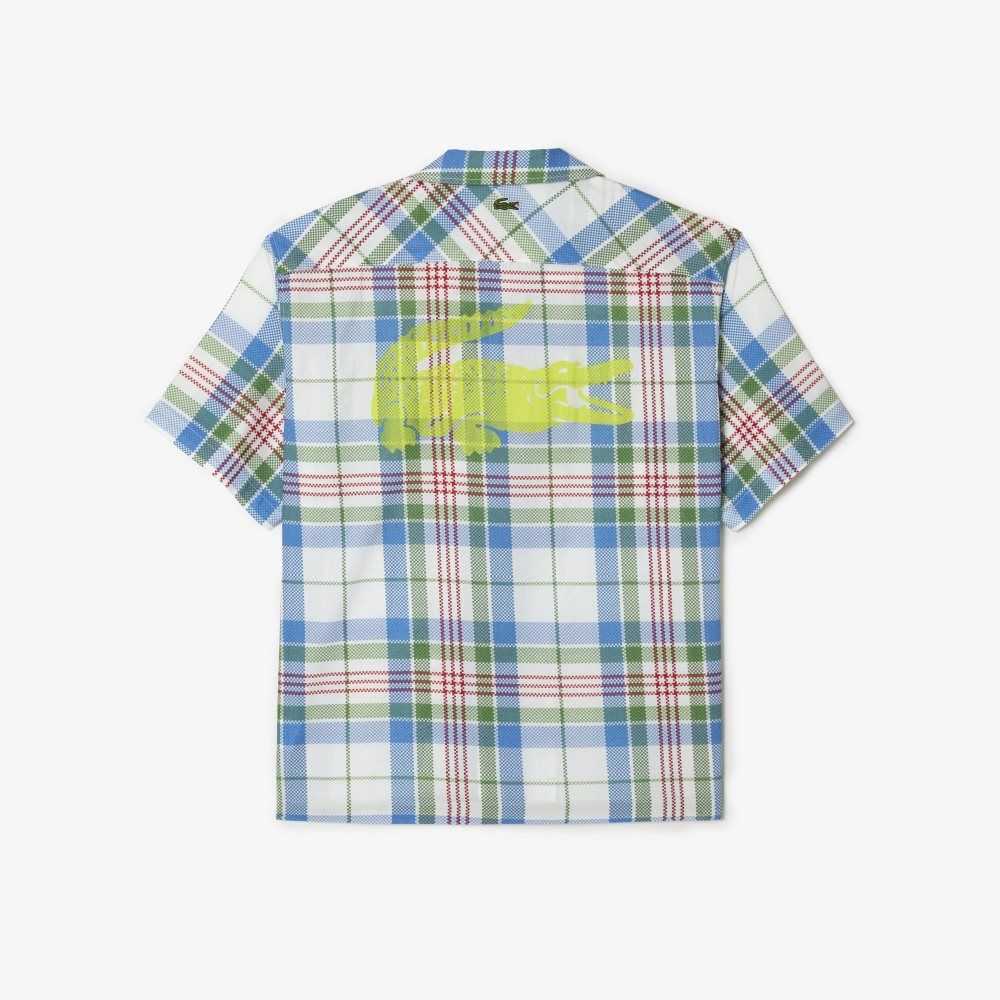 Lacoste Short Sleeve Organic Cotton Check Shirt White | QUJA-65749