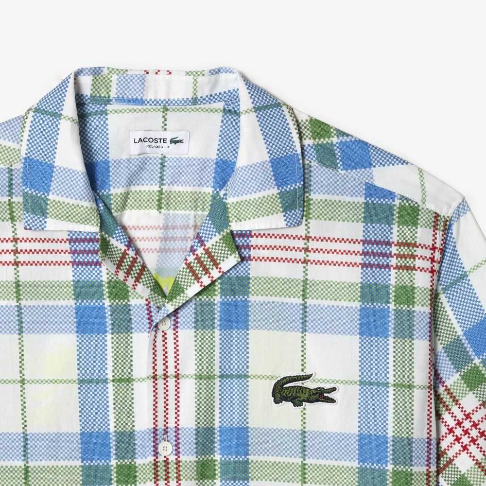 Lacoste Short Sleeve Organic Cotton Check Shirt White | QUJA-65749