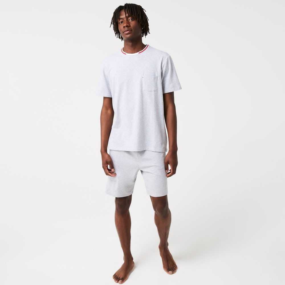 Lacoste Short Sleeve Three-Tone Crew Neck Pajama T-Shirt Grey Chine | XLQO-90768