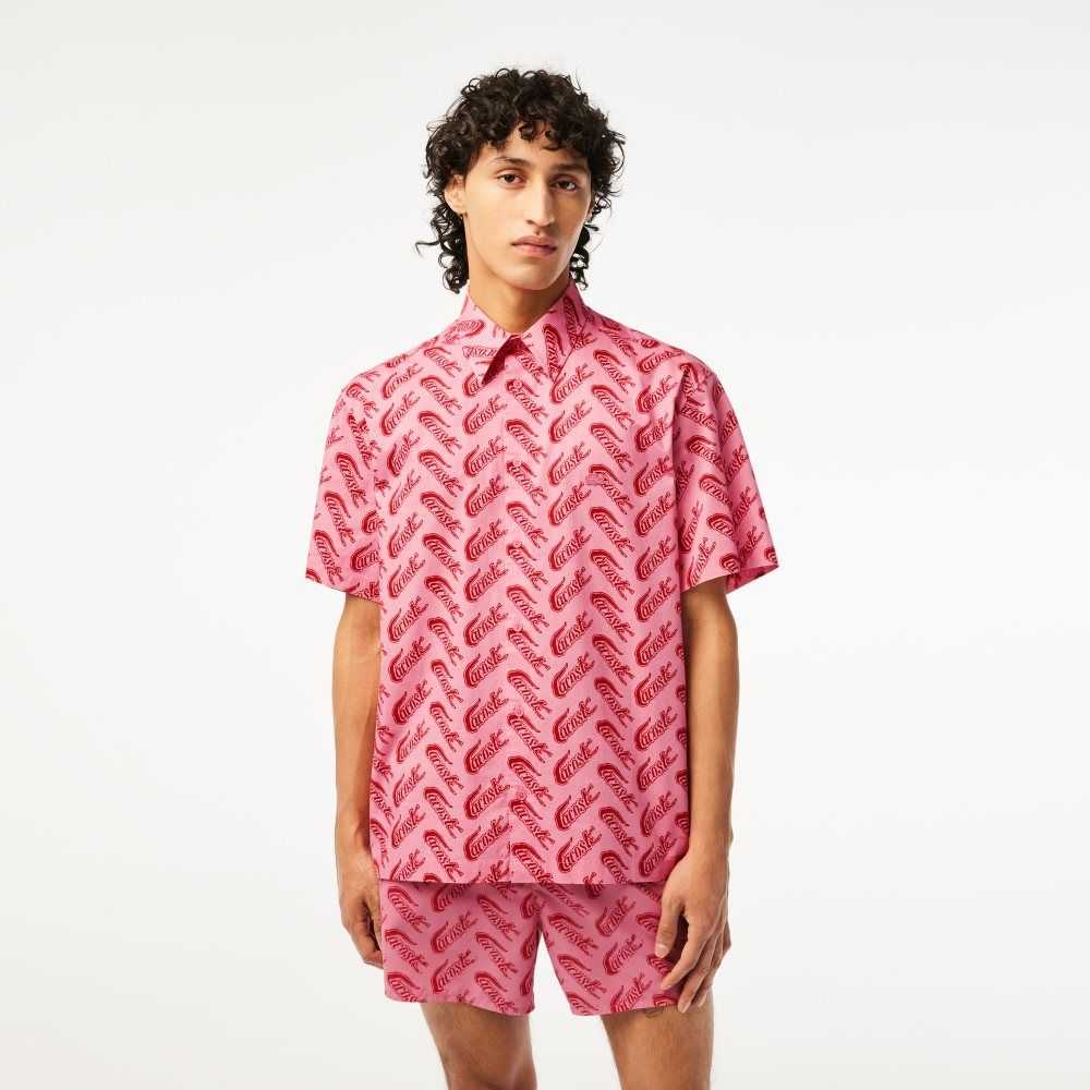 Lacoste Short Sleeve Vintage Print Shirt Red / White | EUGO-05964