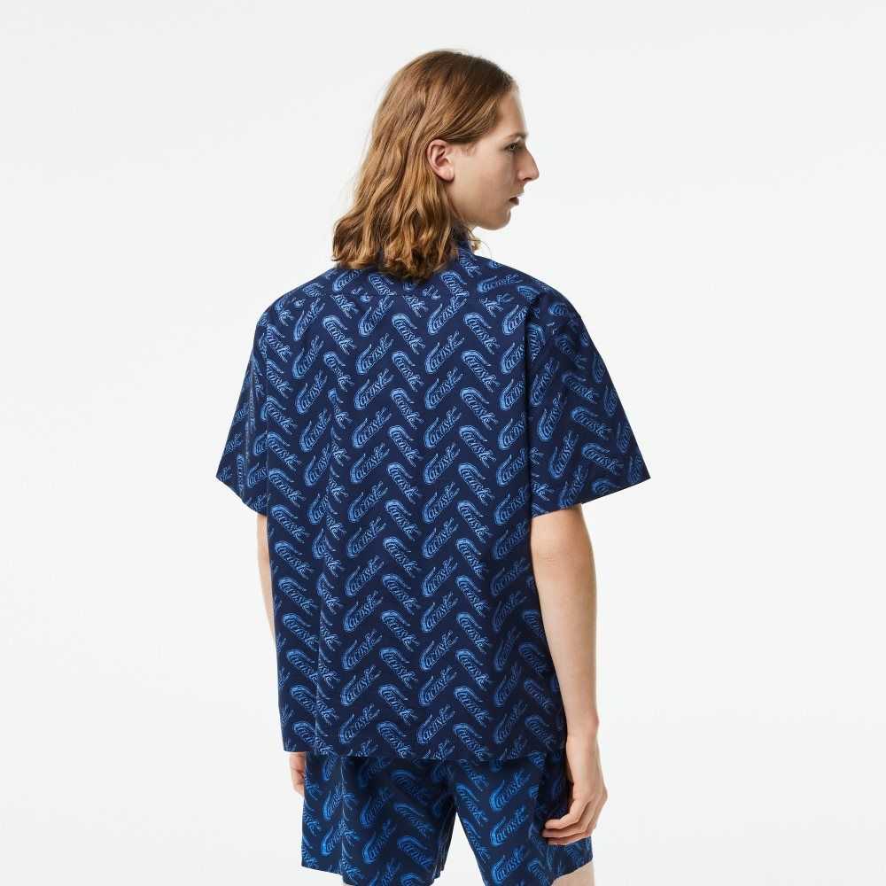 Lacoste Short Sleeve Vintage Print Shirt Navy Blue / Blue | QLVE-08493