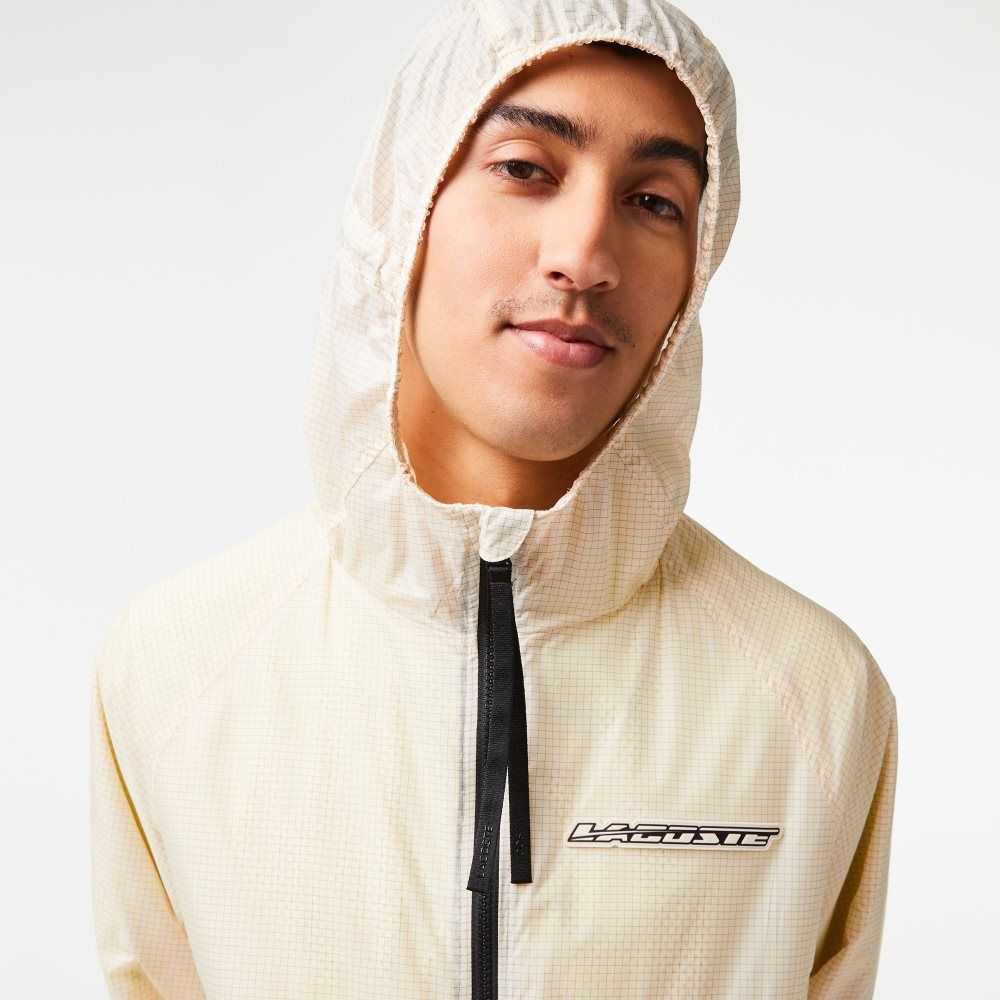 Lacoste Short Zipped Hooded Jacket White / Black | ZCNI-69812