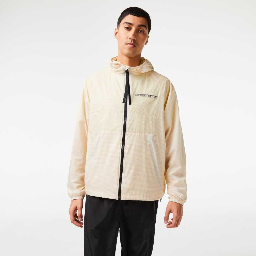 Lacoste Short Zipped Hooded Jacket White / Black | ZCNI-69812