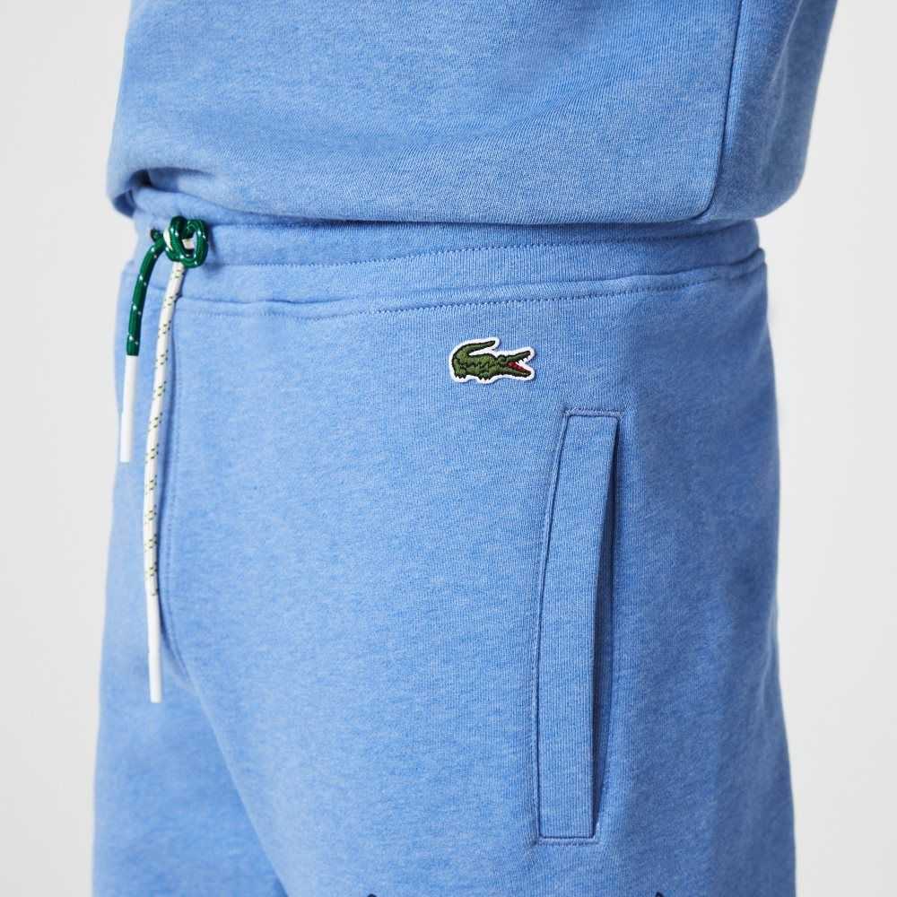 Lacoste Signature And Crocodile Print Cotton Fleece Jogging Pants Blue Chine | VTDH-80137