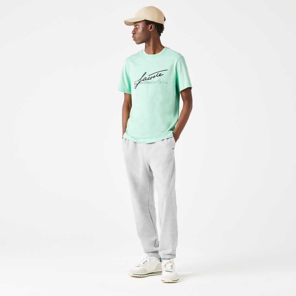 Lacoste Signature And Crocodile Print Crew Neck Cotton T-Shirt Green | DZQP-96423