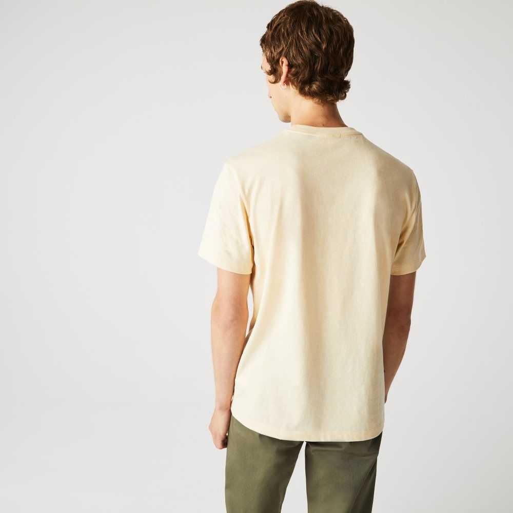 Lacoste Signature And Crocodile Print Crew Neck Cotton T-Shirt Yellow | VHRD-76912