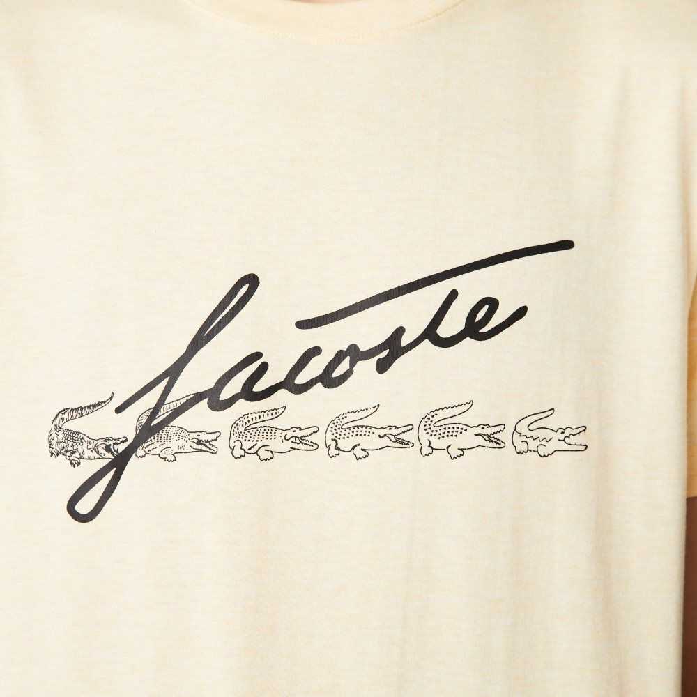 Lacoste Signature And Crocodile Print Crew Neck Cotton T-Shirt Yellow | VHRD-76912