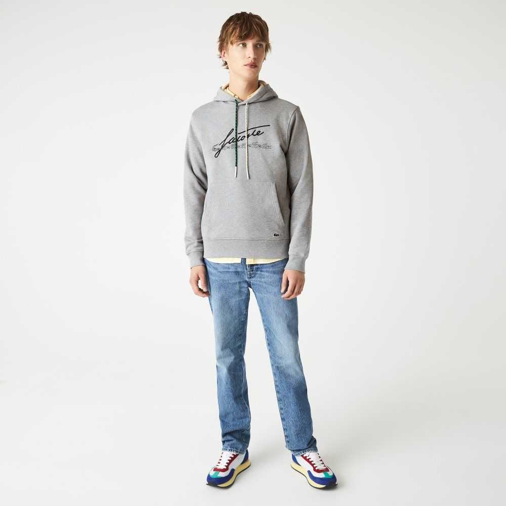 Lacoste Signature Flecked Cotton Fleece Hoodie Grey Chine | FLMI-21958