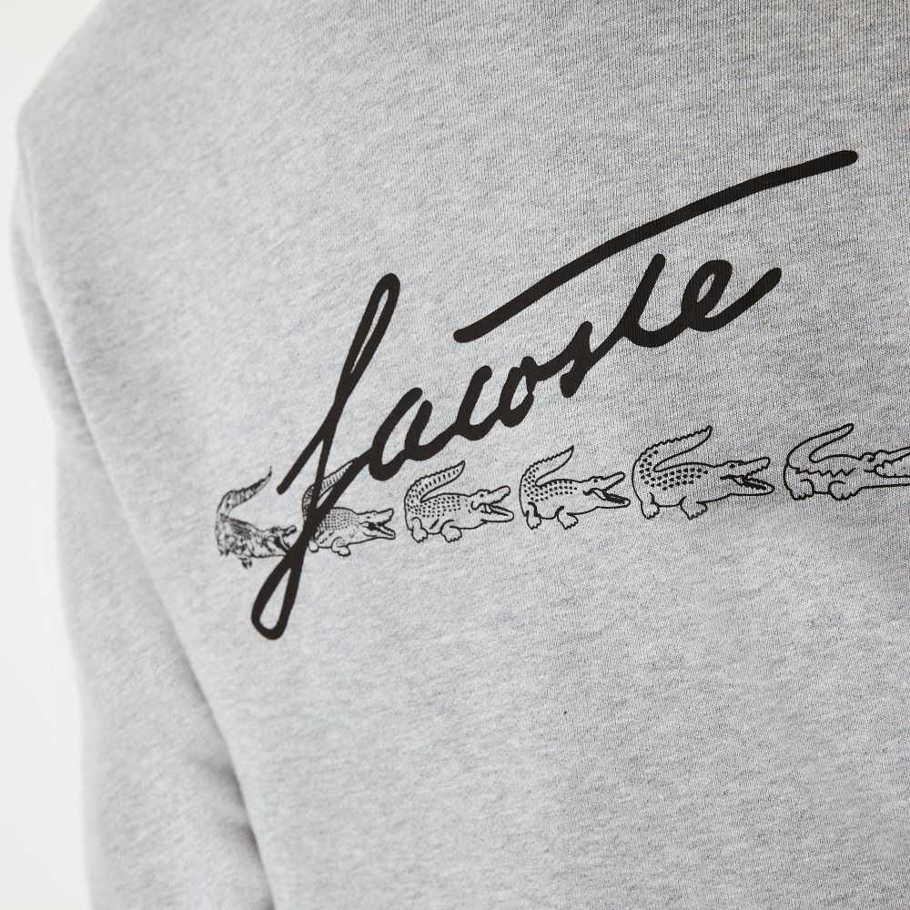 Lacoste Signature Flecked Cotton Fleece Hoodie Grey Chine | FLMI-21958