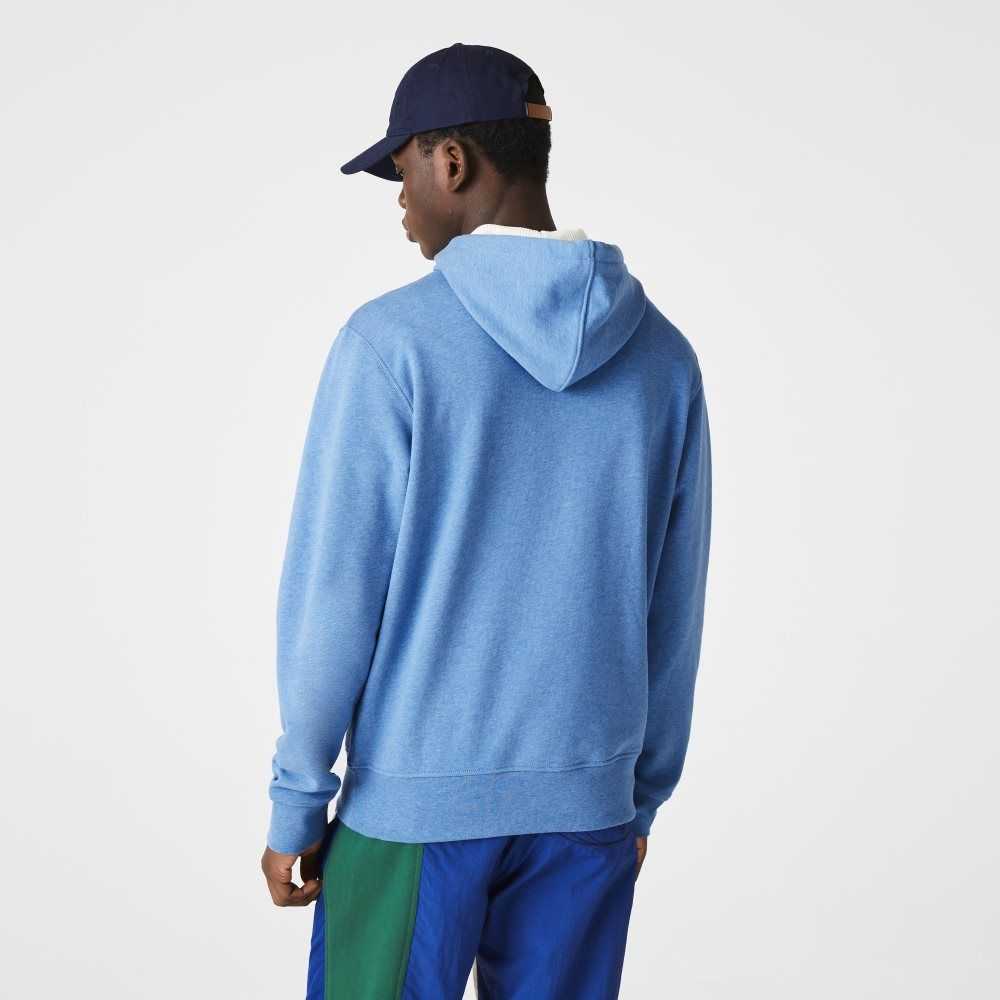 Lacoste Signature Flecked Cotton Fleece Hoodie Blue Chine | HYLV-50817