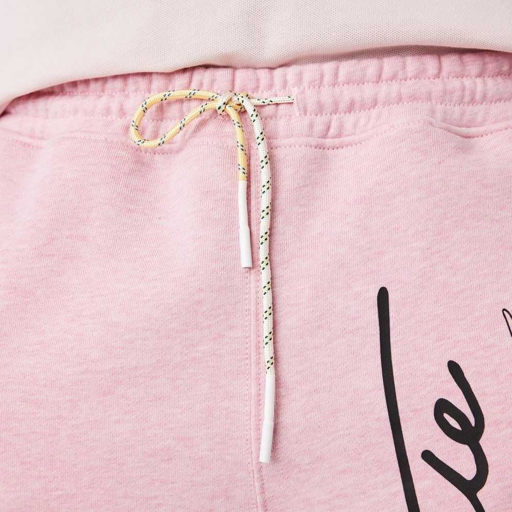 Lacoste Signature Print Cotton Fleece Shorts Pink | LTDK-47512