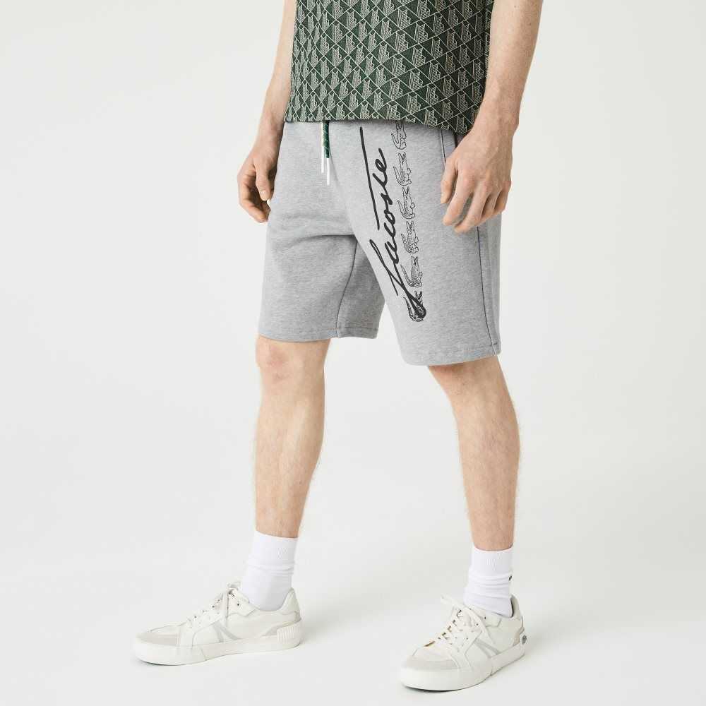 Lacoste Signature Print Cotton Fleece Shorts Grey Chine | XLNE-86039