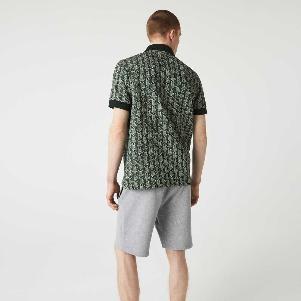 Lacoste Signature Print Cotton Fleece Shorts Grey Chine | XLNE-86039