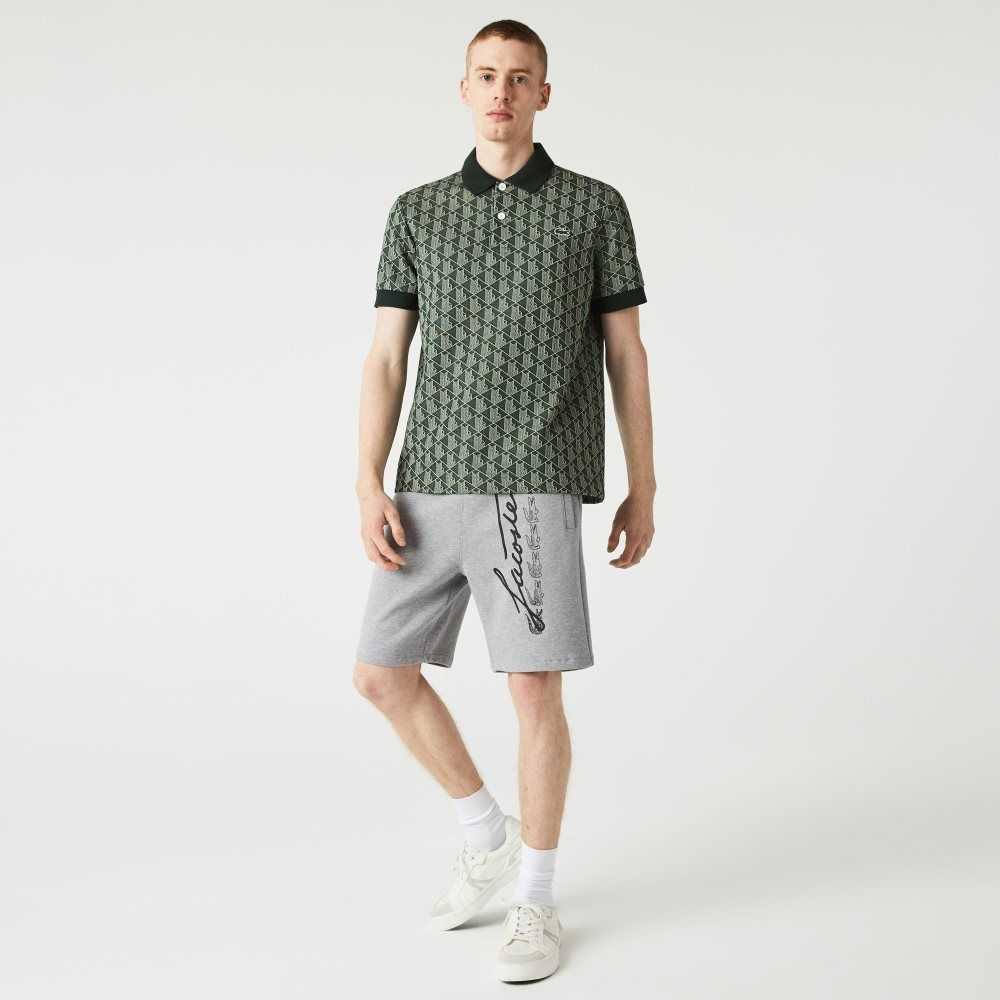 Lacoste Signature Print Cotton Fleece Shorts Grey Chine | XLNE-86039