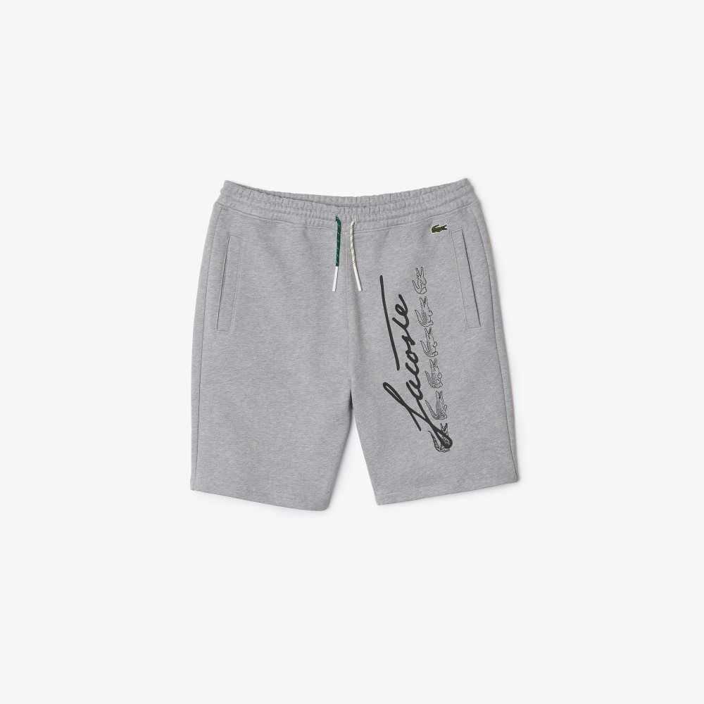 Lacoste Signature Print Cotton Fleece Shorts Grey Chine | XLNE-86039