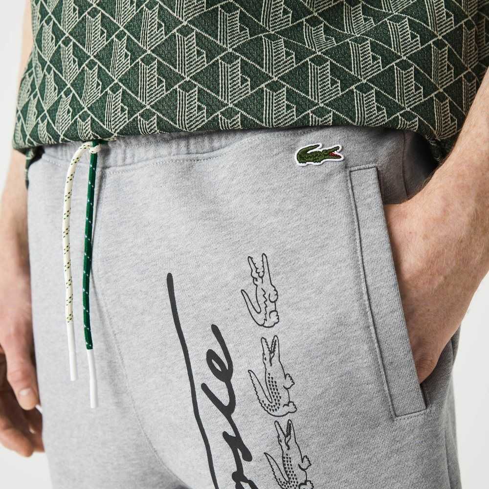 Lacoste Signature Print Cotton Fleece Shorts Grey Chine | XLNE-86039