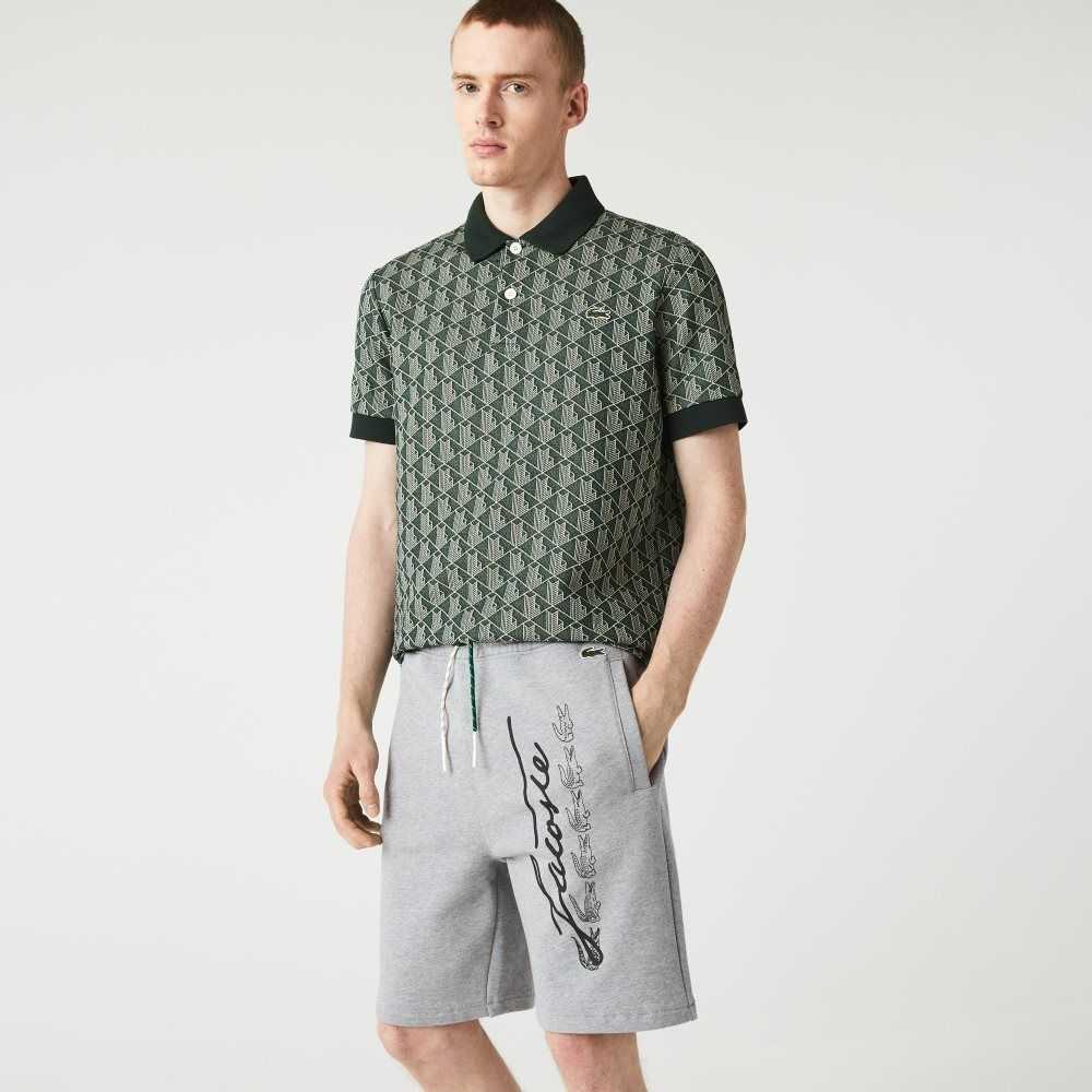 Lacoste Signature Print Cotton Fleece Shorts Grey Chine | XLNE-86039