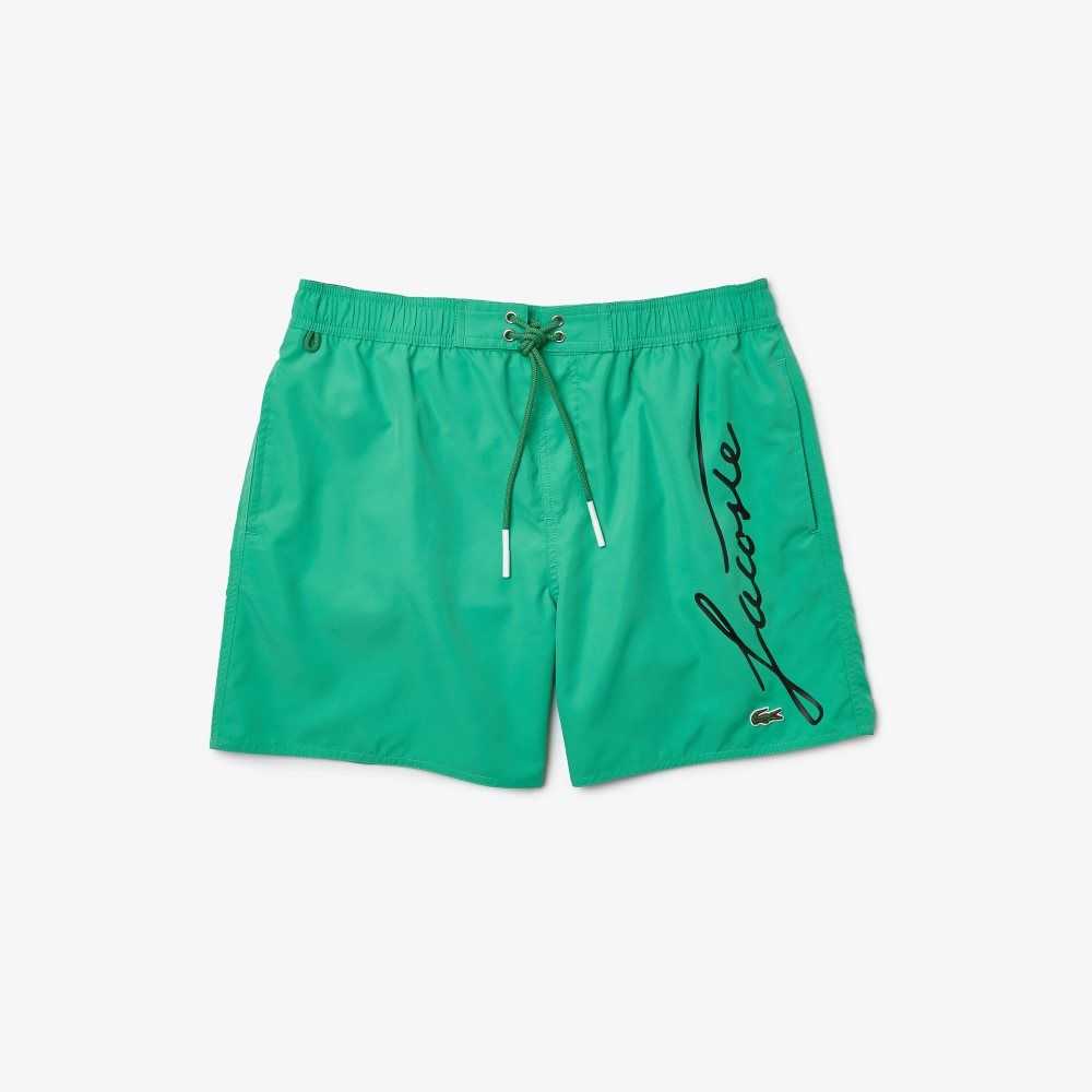 Lacoste Signature Print Light Swimming Trunks Green | CDNH-93862