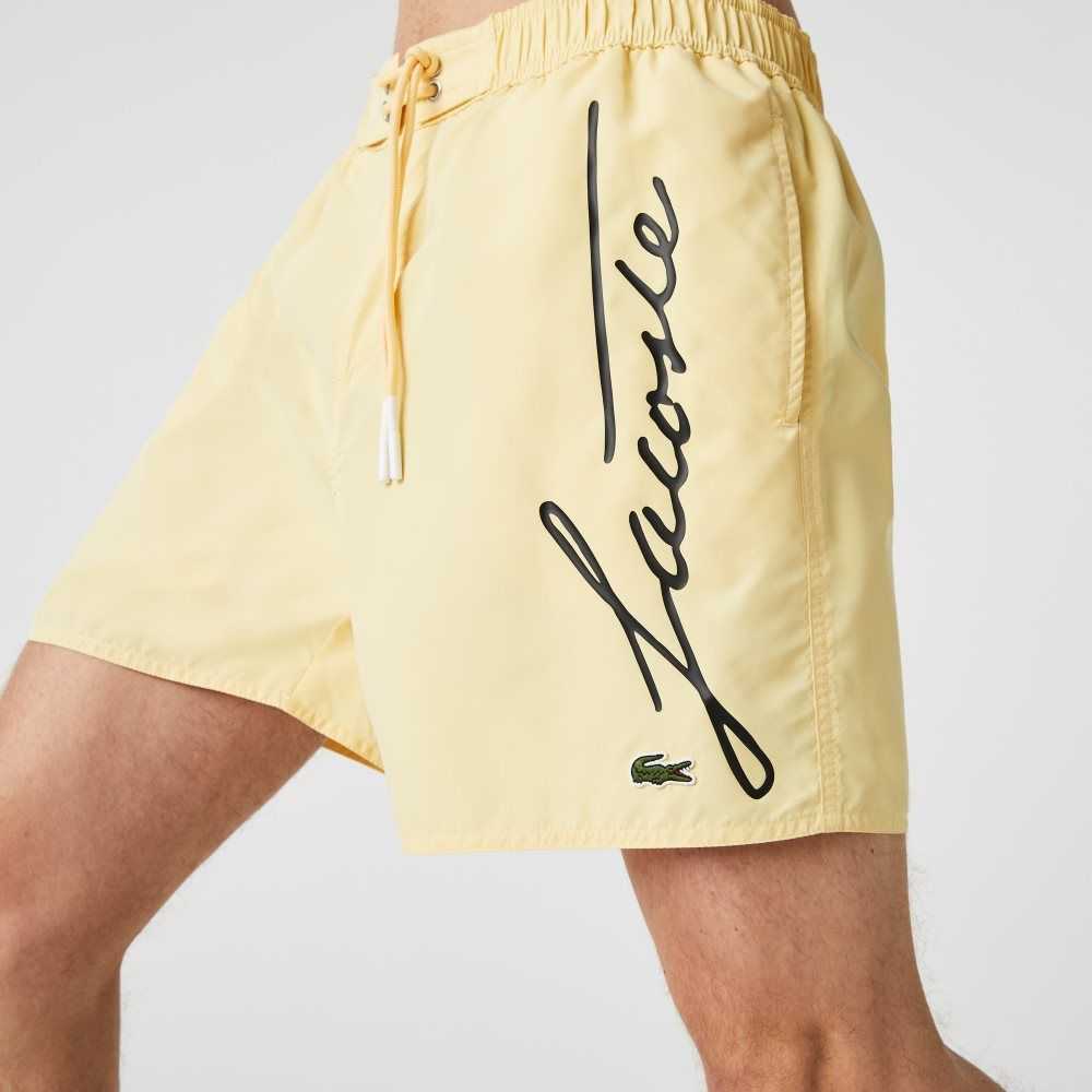 Lacoste Signature Print Light Swimming Trunks Yellow | JNVF-39150