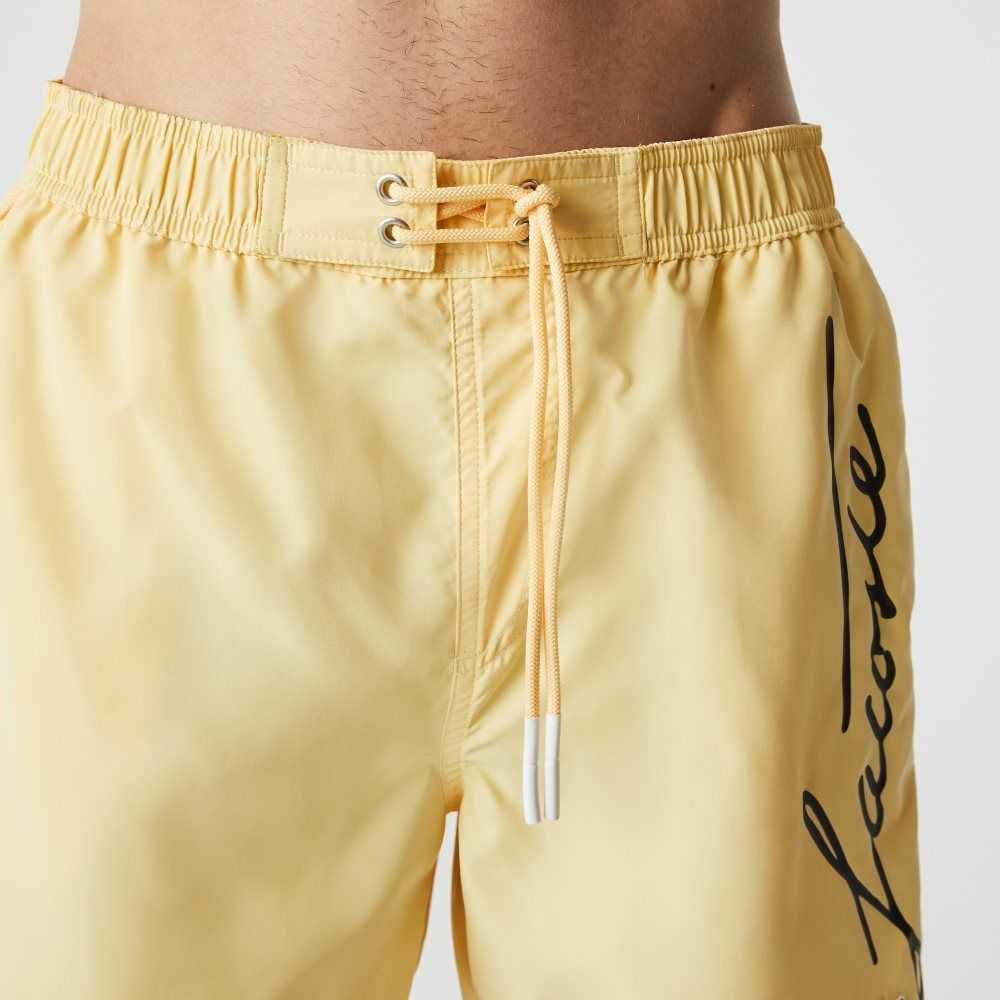 Lacoste Signature Print Light Swimming Trunks Yellow | JNVF-39150