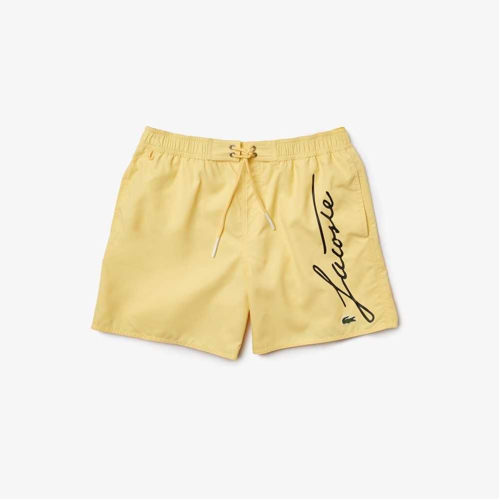 Lacoste Signature Print Light Swimming Trunks Yellow | JNVF-39150