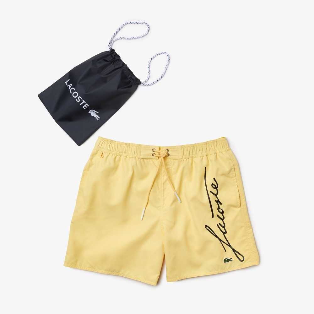 Lacoste Signature Print Light Swimming Trunks Yellow | JNVF-39150