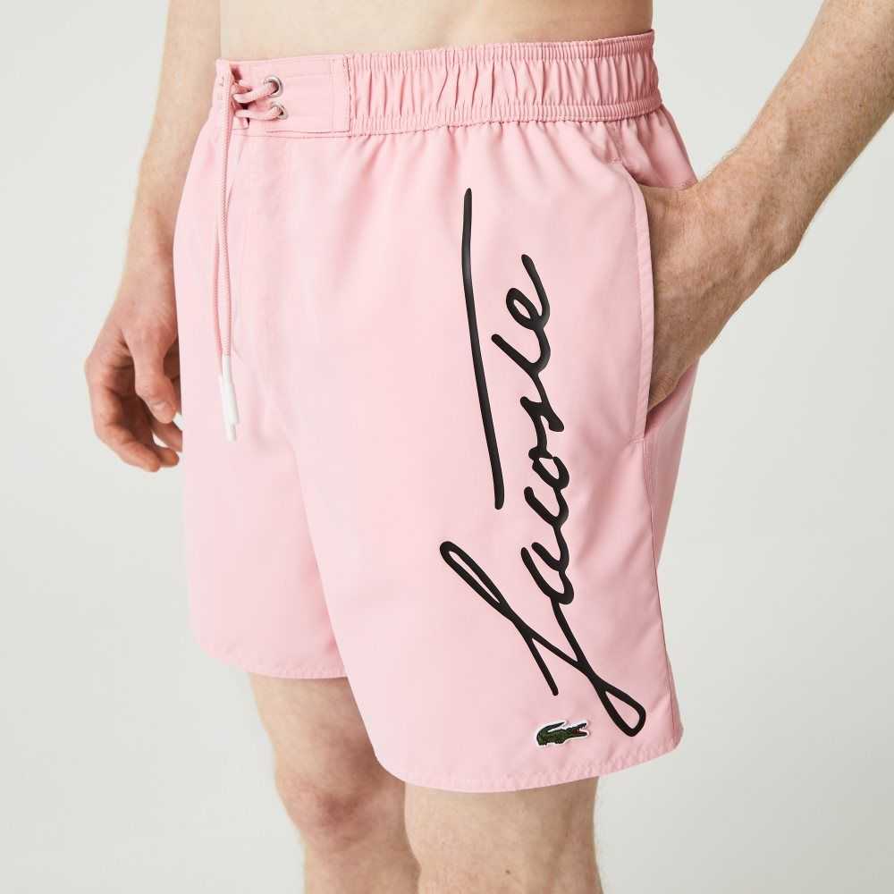 Lacoste Signature Print Light Swimming Trunks Pink | LJAU-96851