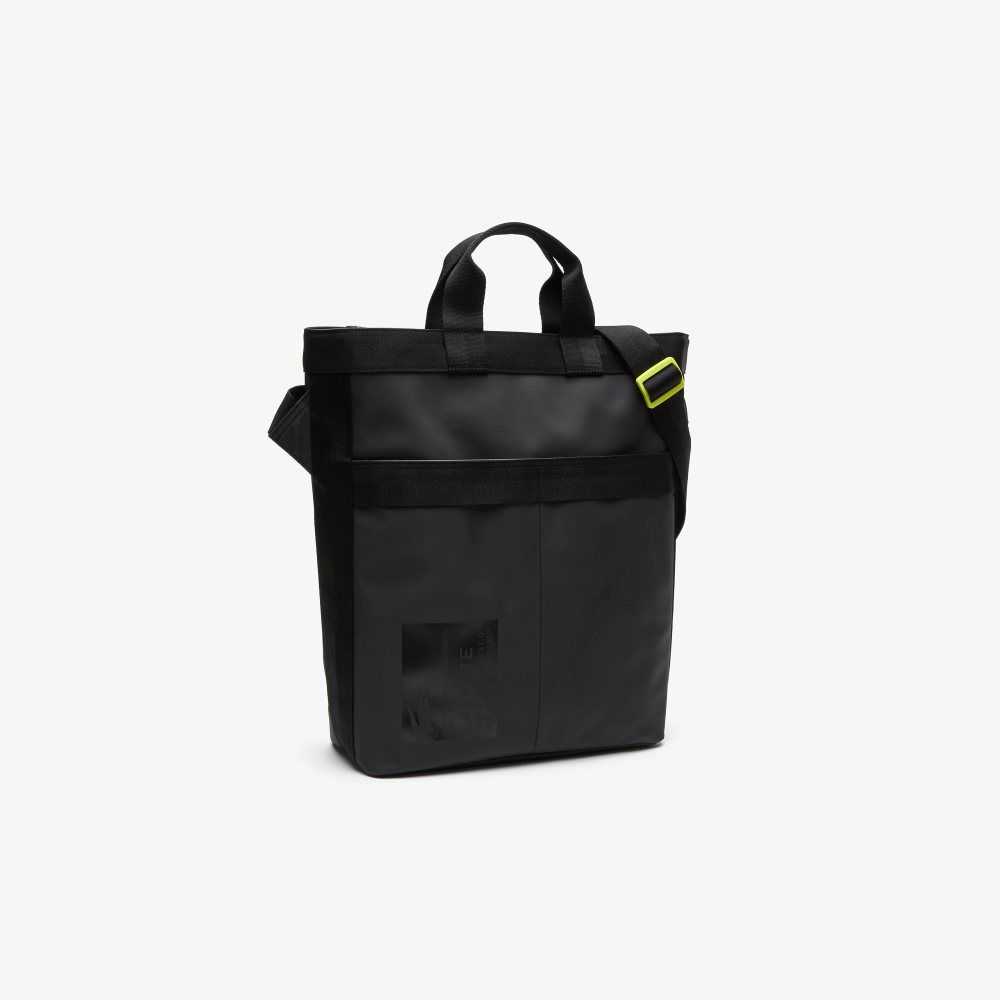 Lacoste Signature Print Water-Repellent Tote Bag Noir Lime | PORV-82560