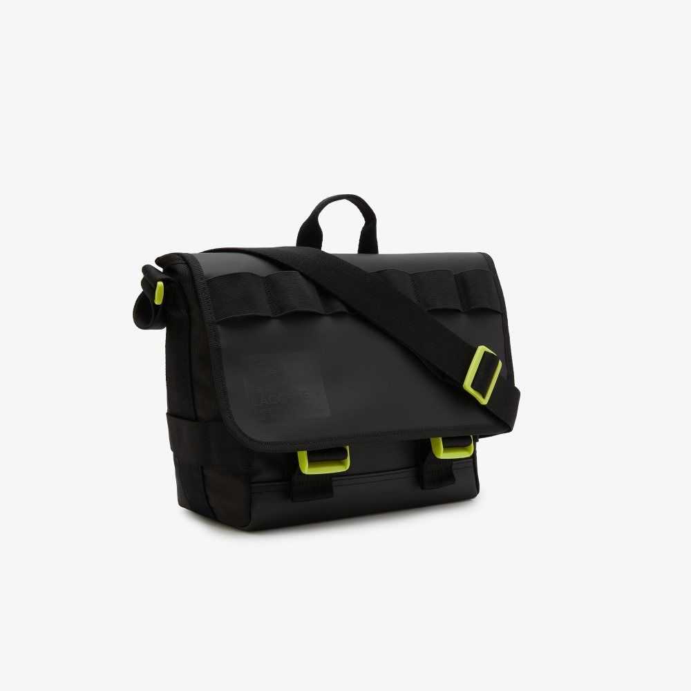 Lacoste Signature Print Water-Repellent Messenger Bag Noir Lime | YQRK-20795