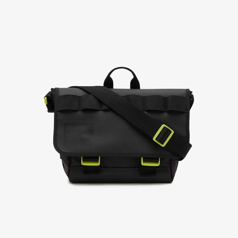 Lacoste Signature Print Water-Repellent Messenger Bag Noir Lime | YQRK-20795