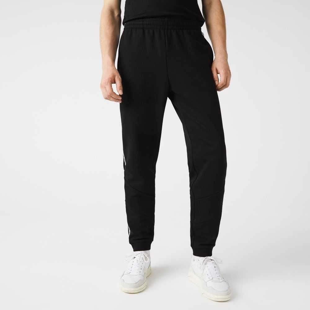 Lacoste Signature Striped Colorblock Fleece Jogging Pants Black | DXFK-36728