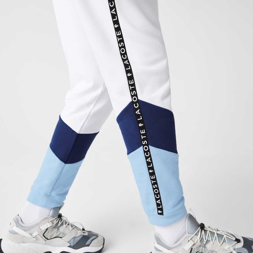 Lacoste Signature Striped Colorblock Fleece Jogging Pants White / Blue | PNRH-40278