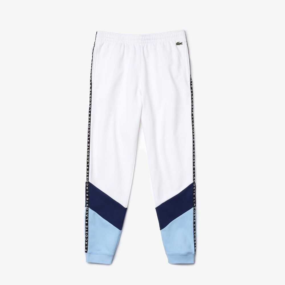 Lacoste Signature Striped Colorblock Fleece Jogging Pants White / Blue | PNRH-40278