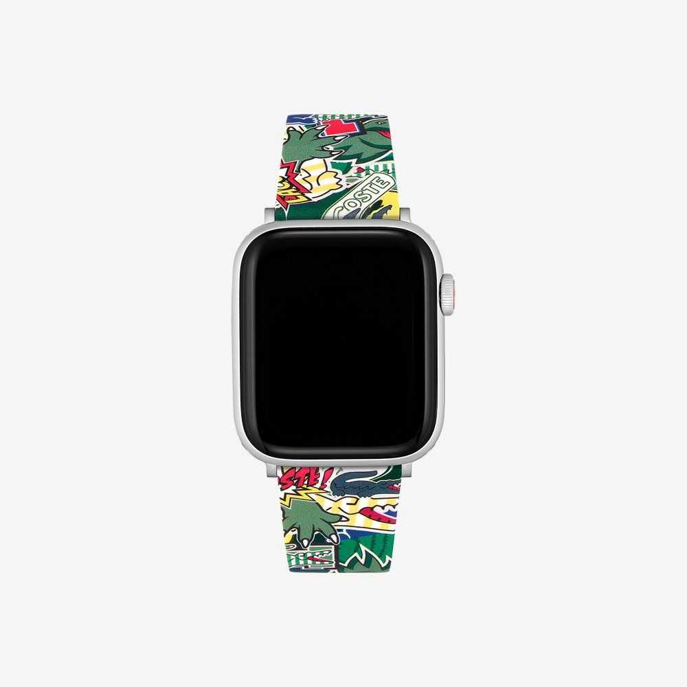 Lacoste Silicone Comic Print Apple Watch Strap Green | ZADE-05731