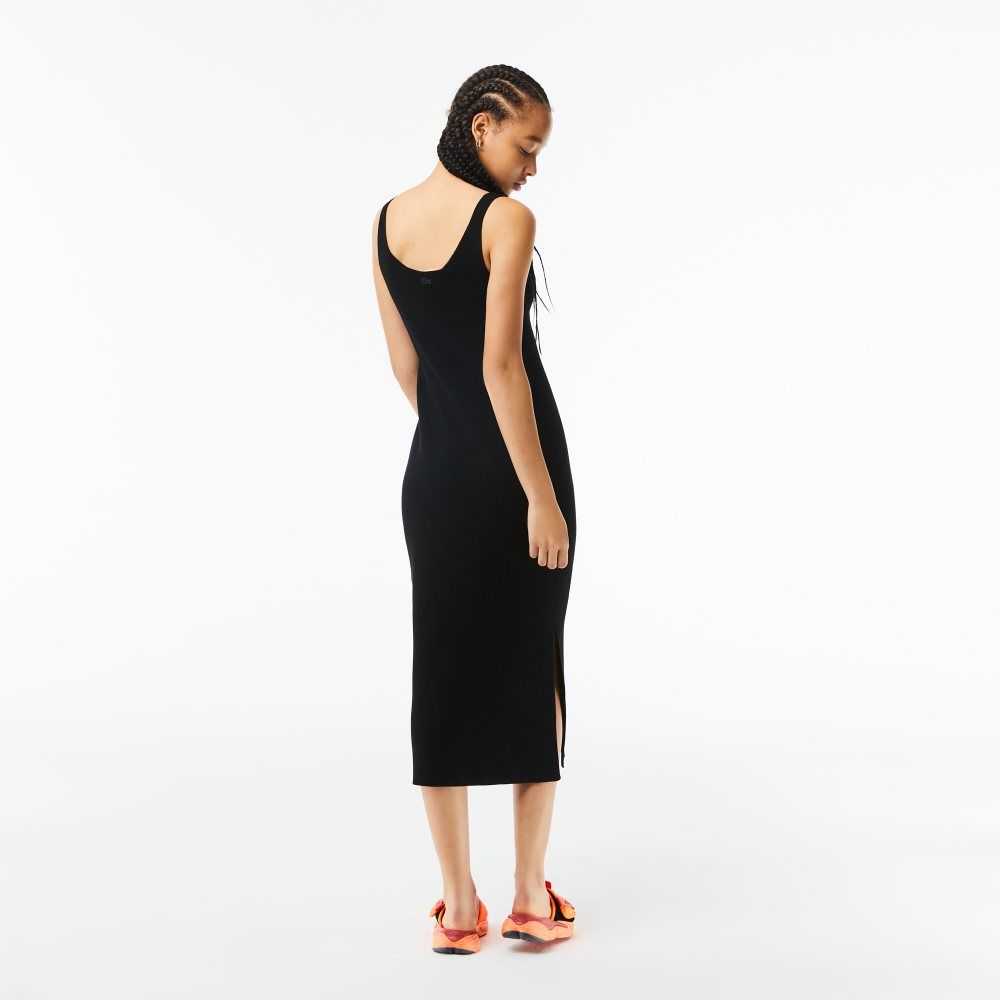 Lacoste Sleeveless Knit Midi Dress Black | ACPV-81062