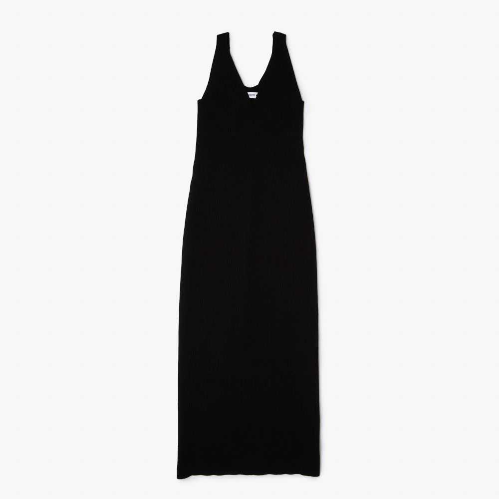 Lacoste Sleeveless Knit Midi Dress Black | ACPV-81062