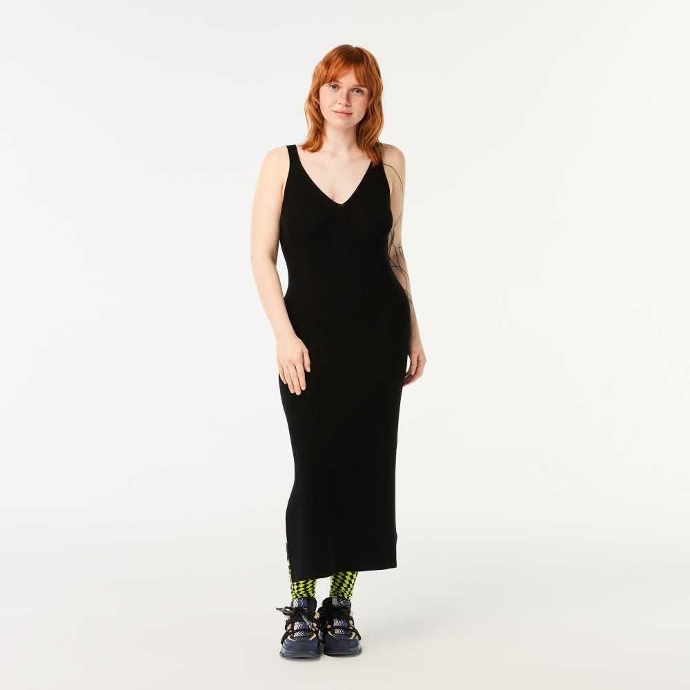 Lacoste Sleeveless Knit Midi Dress Black | ACPV-81062