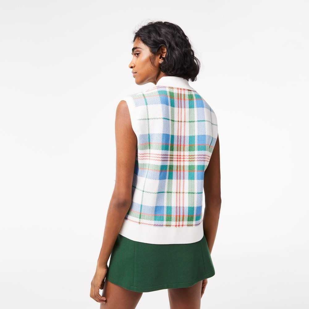 Lacoste Sleeveless Organic Cotton Check Polo White / Blue / Green / Orange | RBPL-35174