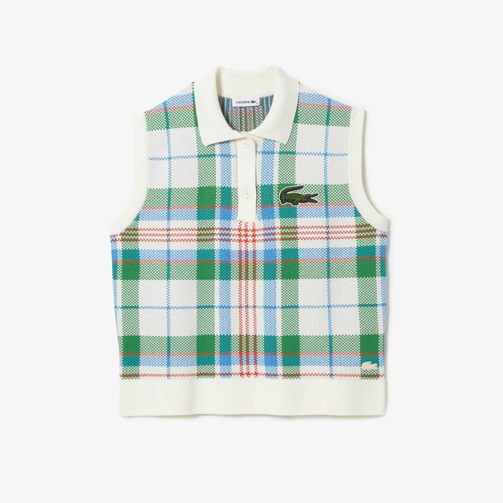 Lacoste Sleeveless Organic Cotton Check Polo White / Blue / Green / Orange | RBPL-35174